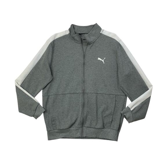 Puma Jacket Mens M Medium Grey White Cotton Blend Full Zip Track Soccer Training - Picture 1 of 11